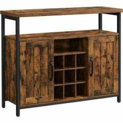 VASAGLE Meuble De Rangement, Buffet, Avec Porte-Bouteilles, Placard 2 Portes, Pour Salle à Manger, Salon, Cuisine, 100 X 35 X 81,4 Cm, Style Industriel, Marron Rustique Et Noir Par SONGMICS LSC094B01 - Marron Rustique Et Noir