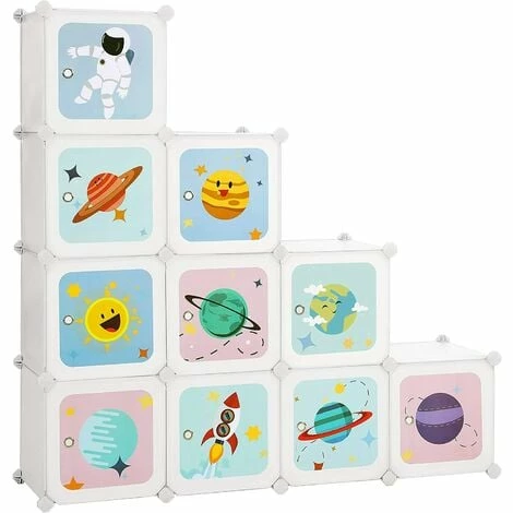 SONGMICS Meuble De Rangement Enfant 10 Cubes, Armoire Modulable Avec Portes, Étagère En Plastique, Pour Vêtements, Chaussures, Jouets, Sacs D'école, 123 X 31 X 123 Cm, Blanc LPC903W01 - Blanc 3 SONGMICS Meuble De Rangement Enfant 10 Cubes, Armoire Modulable Avec Portes, Étagère En Plastique, Pour Vêtements, Chaussures, Jouets, Sacs D'école, 123 X 31 X 123 Cm, Blanc LPC903W01 - Blanc