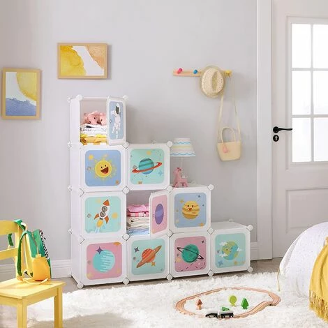SONGMICS Meuble De Rangement Enfant 10 Cubes, Armoire Modulable Avec Portes, Étagère En Plastique, Pour Vêtements, Chaussures, Jouets, Sacs D'école, 123 X 31 X 123 Cm, Blanc LPC903W01 - Blanc 5 SONGMICS Meuble De Rangement Enfant 10 Cubes, Armoire Modulable Avec Portes, Étagère En Plastique, Pour Vêtements, Chaussures, Jouets, Sacs D'école, 123 X 31 X 123 Cm, Blanc LPC903W01 - Blanc – Image 3