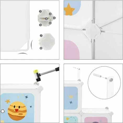 SONGMICS Meuble De Rangement Enfant 10 Cubes, Armoire Modulable Avec Portes, Étagère En Plastique, Pour Vêtements, Chaussures, Jouets, Sacs D'école, 123 X 31 X 123 Cm, Blanc LPC903W01 - Blanc 6 SONGMICS Meuble De Rangement Enfant 10 Cubes, Armoire Modulable Avec Portes, Étagère En Plastique, Pour Vêtements, Chaussures, Jouets, Sacs D'école, 123 X 31 X 123 Cm, Blanc LPC903W01 - Blanc – Image 4