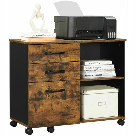 VASAGLE Caisson 3 Tiroirs, Meuble Rangement Bureau Avec Compartiments Ouverts, Pour Format A4, Documents, Support D'imprimante, Style Industriel, Marron Rustique Et Noir Par SONGMICS OFC041B01 - Marron Rustique Et Noir 3 VASAGLE Caisson 3 Tiroirs, Meuble Rangement Bureau Avec Compartiments Ouverts, Pour Format A4, Documents, Support D'imprimante, Style Industriel, Marron Rustique Et Noir Par SONGMICS OFC041B01 - Marron Rustique Et Noir