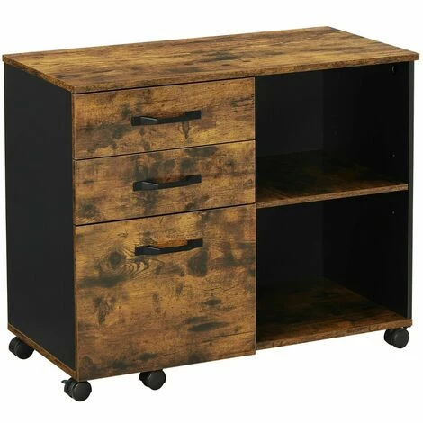 VASAGLE Caisson 3 Tiroirs, Meuble Rangement Bureau Avec Compartiments Ouverts, Pour Format A4, Documents, Support D'imprimante, Style Industriel, Marron Rustique Et Noir Par SONGMICS OFC041B01 - Marron Rustique Et Noir 4 VASAGLE Caisson 3 Tiroirs, Meuble Rangement Bureau Avec Compartiments Ouverts, Pour Format A4, Documents, Support D'imprimante, Style Industriel, Marron Rustique Et Noir Par SONGMICS OFC041B01 - Marron Rustique Et Noir – Image 2
