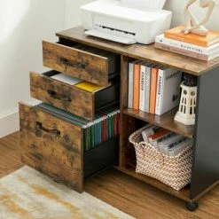 VASAGLE Caisson 3 Tiroirs, Meuble Rangement Bureau Avec Compartiments Ouverts, Pour Format A4, Documents, Support D'imprimante, Style Industriel, Marron Rustique Et Noir Par SONGMICS OFC041B01 - Marron Rustique Et Noir 9 VASAGLE Caisson 3 Tiroirs, Meuble Rangement Bureau Avec Compartiments Ouverts, Pour Format A4, Documents, Support D'imprimante, Style Industriel, Marron Rustique Et Noir Par SONGMICS OFC041B01 - Marron Rustique Et Noir -SONGMICS Soldes 32735723 3