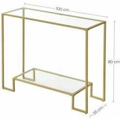 VASAGLE Table Console, Table D'entrée, 2 étagères En Verre Trempé, Cadre En Acier, 100 X 35 X 80 Cm, Pour Entrée, Couloir, Salon, Doré Par SONGMICS LGT023A01 - Doré -SONGMICS Soldes 32830221 5