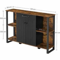 VASAGLE Meuble De Rangement, Placard De Cuisine, Buffet Avec Tiroir, Portes, Structure En Métal, Pour Salon, Salle à Manger, Couloir, Marron Rustique Et Noir Par SONGMICS LSC103B01 - Marron Rustique Et Noir -SONGMICS Soldes 33016399 5