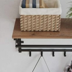 VASAGLE Portemanteau Mural Avec étagère De Rangement, Étagère Murale Avec 5 Crochets Amovibles, Étagère Suspendue Avec Tringle, Pour Entrée, Chambre, Salon, Marron Noisette Et Noir Par SONGMICS LCR012B03 - Marron Noisette Et Noir -SONGMICS Soldes 33047125 3