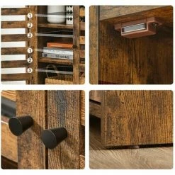 VASAGLE Meuble De Rangement, Buffet, Avec Placard 2 Portes Persiennes, étagères Réglables, 3 Compartiments Ouverts, Pour Salle à Manger, Salon, Cuisine, 100 X 35 X 75 Cm, Marron Rustique Par SONGMICS LBF004X01 - Marron Rustique -SONGMICS Soldes 33093982 4