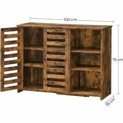 VASAGLE Meuble De Rangement, Buffet, Avec Placard 2 Portes Persiennes, étagères Réglables, 3 Compartiments Ouverts, Pour Salle à Manger, Salon, Cuisine, 100 X 35 X 75 Cm, Marron Rustique Par SONGMICS LBF004X01 - Marron Rustique -SONGMICS Soldes 33093982 5