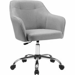 SONGMICS Fauteuil De Bureau, Chaise Pivotante Confortable, Siège Ergonomique, Réglable En Hauteur, Charge 120 Kg, Cadre En Acier, Tissu Imitation Lin, Pour Bureau, Gris Clair OBG019G02