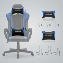 SONGMICS Fauteuil Gamer, Chaise De Bureau, Siège Ergonomique, Avec Support Lombaire Réglable, Appui-tête Amovible, Hauteur Réglable, Dossier Inclinable, Charge 150 Kg, Noir Et Bleu RCG011B02 -SONGMICS Soldes 34165704 3