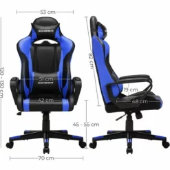 SONGMICS Fauteuil Gamer, Chaise De Bureau, Siège Ergonomique, Avec Support Lombaire Réglable, Appui-tête Amovible, Hauteur Réglable, Dossier Inclinable, Charge 150 Kg, Noir Et Bleu RCG011B02 -SONGMICS Soldes 34165704 5