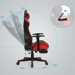 SONGMICS Fauteuil Gamer, Chaise Gaming, Siège De Bureau Ergonomique, Repose-pieds Télescopique, Accoudoirs Réglables, Dossier Inclinable De 90° à 135°, Pivotant, Charge 150 Kg, Noir Et Rouge RCG016B01 - Noir Et Rouge -SONGMICS Soldes 34699682 3