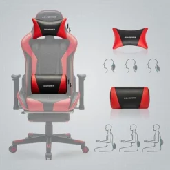 SONGMICS Fauteuil Gamer, Chaise Gaming, Siège De Bureau Ergonomique, Repose-pieds Télescopique, Accoudoirs Réglables, Dossier Inclinable De 90° à 135°, Pivotant, Charge 150 Kg, Noir Et Rouge RCG016B01 - Noir Et Rouge -SONGMICS Soldes 34699682 4