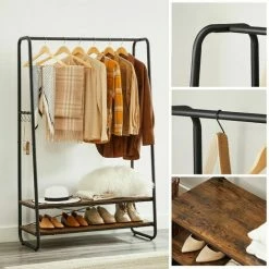 VASAGLE Support à Vêtements, Porte-vêtements Robuste Avec 2 étagères, 6 Crochets En S, Cadre En Acier, Pour Chambre, Style Industriel, Marron Rustique Et Noir Par SONGMICS RGR112B01 - Marron Rustique Et Noir -SONGMICS Soldes 34699744 4