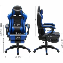 SONGMICS Fauteuil Gamer, Chaise Gaming, Siège De Bureau Ergonomique, Repose-pieds Télescopique, Dossier Réglable De 90° à 135°, Accoudoirs Synchronisés, Charge 150 Kg, Noir Et Bleu RCG026B01 - Noir Et Bleu -SONGMICS Soldes 34699937 5