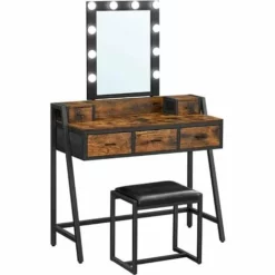 VASAGLE Coiffeuse Avec Tabouret, Table De Maquillage, Avec 10 Ampoules LED Intensité Réglable, Miroir, Pour Chambre, Dressing, Style Industriel, Marron Rustique Et Noir Par SONGMICS RVT015B01 - Marron Rustique Et Noir 8 VASAGLE Coiffeuse Avec Tabouret, Table De Maquillage, Avec 10 Ampoules LED Intensité Réglable, Miroir, Pour Chambre, Dressing, Style Industriel, Marron Rustique Et Noir Par SONGMICS RVT015B01 - Marron Rustique Et Noir -SONGMICS Soldes 34752384 2