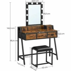 VASAGLE Coiffeuse Avec Tabouret, Table De Maquillage, Avec 10 Ampoules LED Intensité Réglable, Miroir, Pour Chambre, Dressing, Style Industriel, Marron Rustique Et Noir Par SONGMICS RVT015B01 - Marron Rustique Et Noir 11 VASAGLE Coiffeuse Avec Tabouret, Table De Maquillage, Avec 10 Ampoules LED Intensité Réglable, Miroir, Pour Chambre, Dressing, Style Industriel, Marron Rustique Et Noir Par SONGMICS RVT015B01 - Marron Rustique Et Noir -SONGMICS Soldes 34752384 5