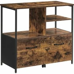 VASAGLE Caisson Avec Tiroir Et Compartiments Ouverts, Meuble De Rangement Bureau, Pour Format A4, Documents, Support D'Imprimante, Avec Roulettes, Style Industriel, Marron Rustique Et Noir Par SONGMICS OFC043B01 - Marron Rustique Et Noir