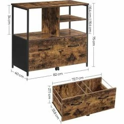 VASAGLE Caisson Avec Tiroir Et Compartiments Ouverts, Meuble De Rangement Bureau, Pour Format A4, Documents, Support D'Imprimante, Avec Roulettes, Style Industriel, Marron Rustique Et Noir Par SONGMICS OFC043B01 - Marron Rustique Et Noir -SONGMICS Soldes 35028602 5