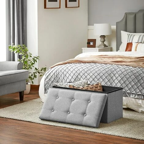 SONGMICS Banc De Rangement, 80L, Coffre, Boîte, Pouf, Pliable, En Tissu Façon Lin, Charge 300 Kg, Pour Salon, Chambre, Couloir, Gris Clair LSF001G02 - Gris Clair 4 SONGMICS Banc De Rangement, 80L, Coffre, Boîte, Pouf, Pliable, En Tissu Façon Lin, Charge 300 Kg, Pour Salon, Chambre, Couloir, Gris Clair LSF001G02 - Gris Clair – Image 2