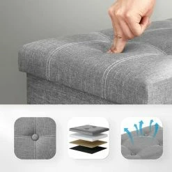 SONGMICS Banc De Rangement, 80L, Coffre, Boîte, Pouf, Pliable, En Tissu Façon Lin, Charge 300 Kg, Pour Salon, Chambre, Couloir, Gris Clair LSF001G02 - Gris Clair 9 SONGMICS Banc De Rangement, 80L, Coffre, Boîte, Pouf, Pliable, En Tissu Façon Lin, Charge 300 Kg, Pour Salon, Chambre, Couloir, Gris Clair LSF001G02 - Gris Clair -SONGMICS Soldes 35562001 3