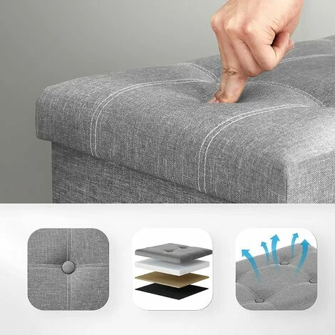 SONGMICS Banc De Rangement, 80L, Coffre, Boîte, Pouf, Pliable, En Tissu Façon Lin, Charge 300 Kg, Pour Salon, Chambre, Couloir, Gris Clair LSF001G02 - Gris Clair 5 SONGMICS Banc De Rangement, 80L, Coffre, Boîte, Pouf, Pliable, En Tissu Façon Lin, Charge 300 Kg, Pour Salon, Chambre, Couloir, Gris Clair LSF001G02 - Gris Clair – Image 3