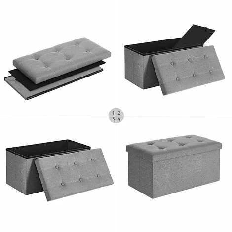 SONGMICS Banc De Rangement, 80L, Coffre, Boîte, Pouf, Pliable, En Tissu Façon Lin, Charge 300 Kg, Pour Salon, Chambre, Couloir, Gris Clair LSF001G02 - Gris Clair 6 SONGMICS Banc De Rangement, 80L, Coffre, Boîte, Pouf, Pliable, En Tissu Façon Lin, Charge 300 Kg, Pour Salon, Chambre, Couloir, Gris Clair LSF001G02 - Gris Clair – Image 4