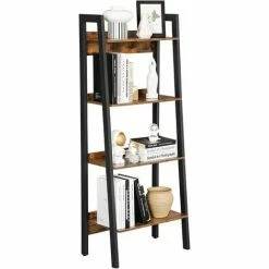 SONGMICS VASAGLE Étagère échelle à 4 Niveaux, Bibliothèque, Étagère De Rangement, Pour Salon, Bureau, Chambre, Cuisine, Cadre En Métal, Facile à Assembler, Style Industriel, Marron Rustique Et Noir LLS054X01 - Marron Rustique Et Noir
