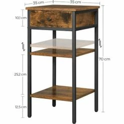SONGMICS VASAGLE Table De Chevet, Bout De Canapé, Table D’appoint, Table De Nuit, Haute, Avec Tiroir Et 2 étagères De Rangement, Peu Encombrante, Style Industriel, Marron Rustique Et Noir LET502B01 - Marron Rustique Et Noir -SONGMICS Soldes 35654886 5