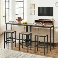 SONGMICS VASAGLE Table De Bar, Table Haute Fine, Table De Cuisine, Table De Salle à Manger, Avec Cadre Métallique Robuste, 100 X 40 X 90 Cm, Montage Facile, Style Industriel, Grège Et Noir LBT010B02 -SONGMICS Soldes 35852646 4