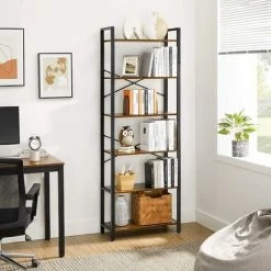 VASAGLE Étagère à 6 Niveaux, Bibliothèque Avec Structure En Acier, Pour Salon, Bureau, Entrée, Hauteur 186 Cm, Style Industriel, Marron Rustique Et Noir Par SONGMICS LLS062B01 - Marron Rustique Et Noir -SONGMICS Soldes 35852647 2