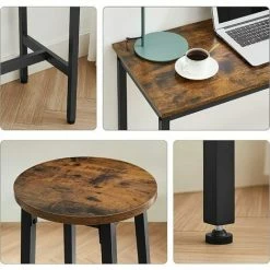 VASAGLE Ensemble De Table Et Tabourets Hauts, Table De Cuisine Avec 2 Chaises De Bar, Pour Salle à Manger, Cadre En Acier, Style Industriel, Marron Rustique Et Noir Par SONGMICS LBT219B01 - Marron Rustique Et Noir -SONGMICS Soldes 36889406 4