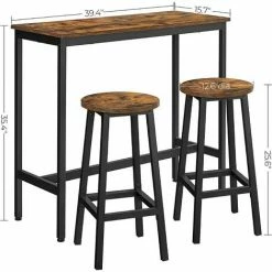 VASAGLE Ensemble De Table Et Tabourets Hauts, Table De Cuisine Avec 2 Chaises De Bar, Pour Salle à Manger, Cadre En Acier, Style Industriel, Marron Rustique Et Noir Par SONGMICS LBT219B01 - Marron Rustique Et Noir -SONGMICS Soldes 36889406 5
