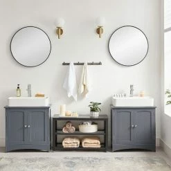 VASAGLE Meuble Sous Lavabo, Meuble De Salle De Bain, Placard De Rangement, 2 Portes Battantes, 1 étagère Réglable, Espace De Rangement, Sur Pied, Style Cottage, Gris Par SONGMICS BBC001G01 -SONGMICS Soldes 36895789 3