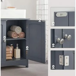 VASAGLE Meuble Sous Lavabo, Meuble De Salle De Bain, Placard De Rangement, 2 Portes Battantes, 1 étagère Réglable, Espace De Rangement, Sur Pied, Style Cottage, Gris Par SONGMICS BBC001G01 -SONGMICS Soldes 36895789 4