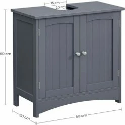 VASAGLE Meuble Sous Lavabo, Meuble De Salle De Bain, Placard De Rangement, 2 Portes Battantes, 1 étagère Réglable, Espace De Rangement, Sur Pied, Style Cottage, Gris Par SONGMICS BBC001G01 -SONGMICS Soldes 36895789 5