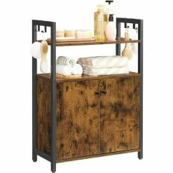 VASAGLE Meuble De Salle De Bain, Placard De Rangement, Armoire, Buffet, Avec Compartiments Fermés Et étagère, Cadre En Acier, Pour Cuisine, Salon, Entrée, Chambre, Marron Rustique, Noir Par SONGMICS LSC602B01 - Marron Rustique Et Noir