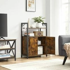 VASAGLE Meuble De Salle De Bain, Placard De Rangement, Armoire, Buffet, Avec Compartiments Fermés Et étagère, Cadre En Acier, Pour Cuisine, Salon, Entrée, Chambre, Marron Rustique, Noir Par SONGMICS LSC602B01 - Marron Rustique Et Noir -SONGMICS Soldes 37423115 3