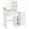 VASAGLE Coiffeuse, Table De Maquillage, Avec Miroir, 1 Tiroir, 2 étagères, Placard De Rangement, Organisateur De Maquillage, Blanc Par SONGMICS RDT119W01 - Blanc -SONGMICS Soldes 37627226 1