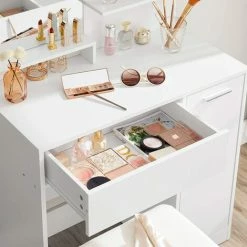VASAGLE Coiffeuse, Table De Maquillage, Avec Miroir, 1 Tiroir, 2 étagères, Placard De Rangement, Organisateur De Maquillage, Blanc Par SONGMICS RDT119W01 - Blanc -SONGMICS Soldes 37627226 4
