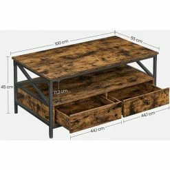 VASAGLE Table Basse, Table De Salon, Buffet Bas, Avec 2 Tiroirs Et Un Compartiment Ouvert, Cadre En Acier En Forme De X, 100 X 55 X 45 Cm, Style Industriel, Marron Rustique Et Noir Par SONGMICS LCT201B01 - Marron Rustique Et Noir -SONGMICS Soldes 37779070 5