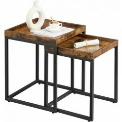 SONGMICS VASAGLE Lot De 2 Tables Gigognes, Table Basse, 45 X 45 X 54 Cm, 40 X 40 X 48 Cm, Style Industriel, Marron Rustique, Noir LNT222B01 - Noir