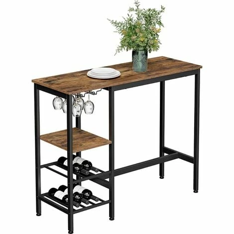 VASAGLE Table Haute, Table à Manger, Table De Bar, Avec Supports Pour Verres Et Bouteilles, Pour Salon, Cuisine, 110 X 40 X 90 Cm, Style Industriel, Marron Rustique Et Noir Par SONGMICS LBT013B01 - Marron Rustique Et Noir 3 VASAGLE Table Haute, Table à Manger, Table De Bar, Avec Supports Pour Verres Et Bouteilles, Pour Salon, Cuisine, 110 X 40 X 90 Cm, Style Industriel, Marron Rustique Et Noir Par SONGMICS LBT013B01 - Marron Rustique Et Noir