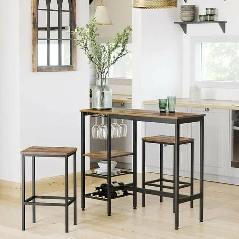 VASAGLE Table Haute, Table à Manger, Table De Bar, Avec Supports Pour Verres Et Bouteilles, Pour Salon, Cuisine, 110 X 40 X 90 Cm, Style Industriel, Marron Rustique Et Noir Par SONGMICS LBT013B01 - Marron Rustique Et Noir 5 VASAGLE Table Haute, Table à Manger, Table De Bar, Avec Supports Pour Verres Et Bouteilles, Pour Salon, Cuisine, 110 X 40 X 90 Cm, Style Industriel, Marron Rustique Et Noir Par SONGMICS LBT013B01 - Marron Rustique Et Noir – Image 3