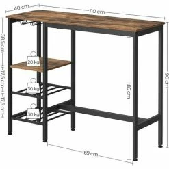 VASAGLE Table Haute, Table à Manger, Table De Bar, Avec Supports Pour Verres Et Bouteilles, Pour Salon, Cuisine, 110 X 40 X 90 Cm, Style Industriel, Marron Rustique Et Noir Par SONGMICS LBT013B01 - Marron Rustique Et Noir 11 VASAGLE Table Haute, Table à Manger, Table De Bar, Avec Supports Pour Verres Et Bouteilles, Pour Salon, Cuisine, 110 X 40 X 90 Cm, Style Industriel, Marron Rustique Et Noir Par SONGMICS LBT013B01 - Marron Rustique Et Noir -SONGMICS Soldes 39509787 5