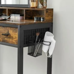 VASAGLE Coiffeuse Avec Tabouret, Table De Maquillage, Avec 10 Ampoules LED Intensité Réglable, Miroir, Pour Chambre, Dressing, Style Industriel, Marron Rustique Et Noir Par SONGMICS RVT014B01 - Marron Rustique Et Noir -SONGMICS Soldes 41463950 4