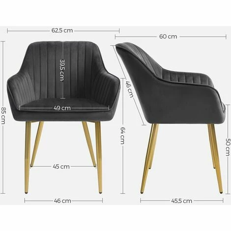 SONGMICS Chaise De Salle à Manger, Fauteuil, Siège Rembourrée, Avec Accoudoirs, Largeur D’assise 49 Cm, Pieds En Métal, Revêtement En Velours, Charge 110 Kg, Pour Salon, Chambre, Gris LDC077G01 - Gris 7 SONGMICS Chaise De Salle à Manger, Fauteuil, Siège Rembourrée, Avec Accoudoirs, Largeur D’assise 49 Cm, Pieds En Métal, Revêtement En Velours, Charge 110 Kg, Pour Salon, Chambre, Gris LDC077G01 - Gris – Image 5