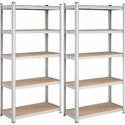 SONGMICS Étagères Charge Lourde Métallique, Lot De 2, 180 X 90 X 40 Cm, 5 Niveaux, Charge Totale 875 Kg (175 Kg/niveau), Étagères Rangement Planches Réglables, Pour Garage, Cave, Argent GLR040E02