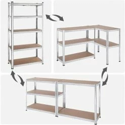 SONGMICS Étagères Charge Lourde Métallique, Lot De 2, 180 X 90 X 40 Cm, 5 Niveaux, Charge Totale 875 Kg (175 Kg/niveau), Étagères Rangement Planches Réglables, Pour Garage, Cave, Argent GLR040E02 -SONGMICS Soldes 42456938 3
