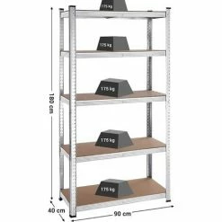 SONGMICS Étagères Charge Lourde Métallique, Lot De 2, 180 X 90 X 40 Cm, 5 Niveaux, Charge Totale 875 Kg (175 Kg/niveau), Étagères Rangement Planches Réglables, Pour Garage, Cave, Argent GLR040E02 -SONGMICS Soldes 42456938 5
